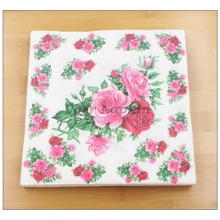 20Pcs Pink Rose Paper Napkins Floral Festive & Party Tissue Dinner