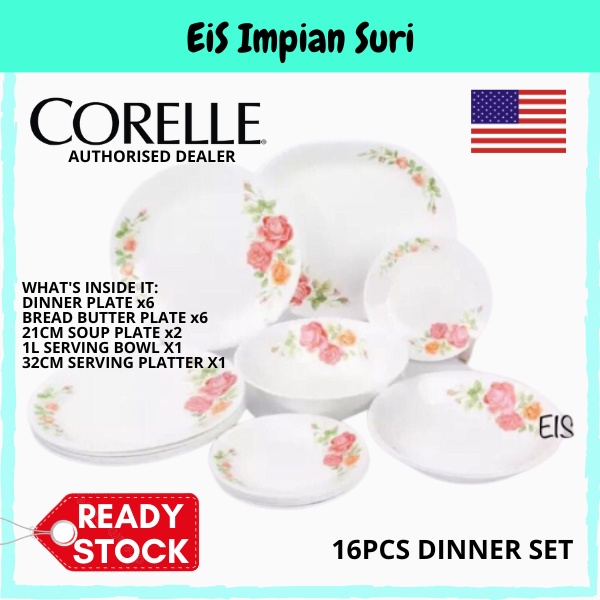 (Ready Stock!!) Corelle Rosabelle 16pcs Dinnerware Set (16ROSMS) Livingware Dinner Serve Set