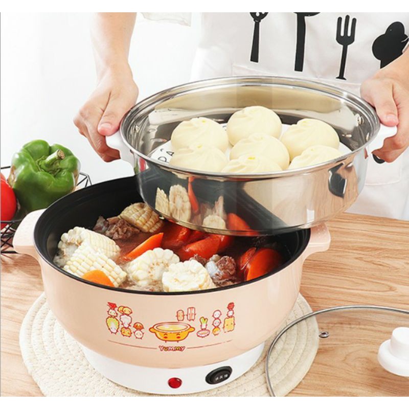 ￼[HOT ITEM] Ceramic Coated Multi-Functional Electric Cooker Steamer Cooker / Periuk Steamboat 22cm (Malaysian Plug)