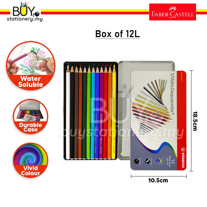 Stabilo Aquacolor Water Colour Pencil Set Pensel Warna -(BOX) Color Pencil Drawing Set Pensil Warna Pensil Art Colouring