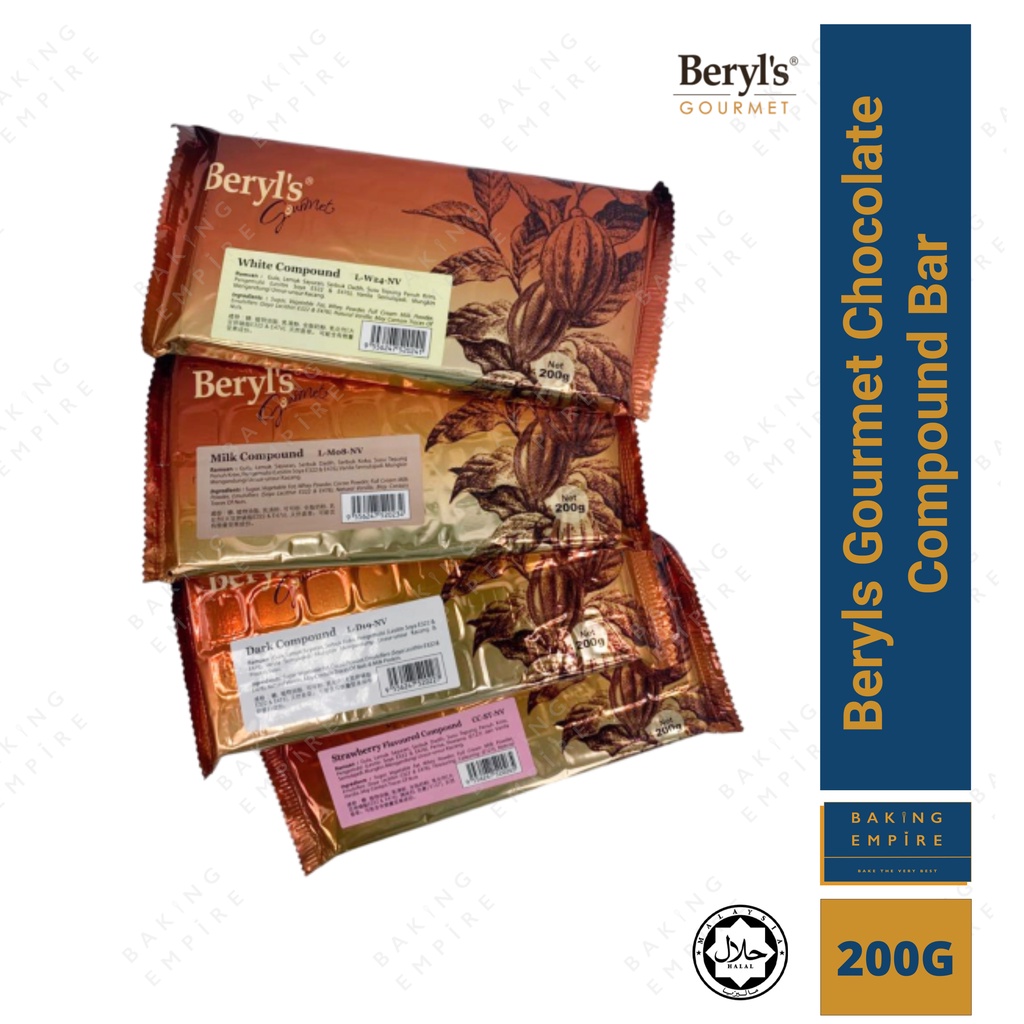 Beryls White/Milk/Dark/Strawberry Chocolate Compound Bar 200g