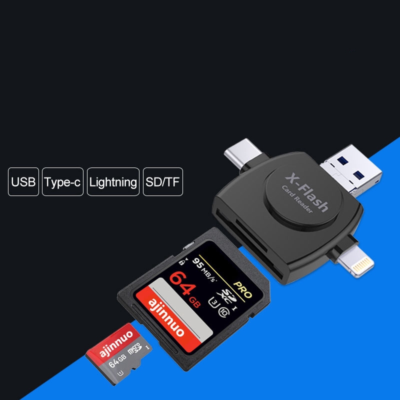 4 in 1 Type-c/Lightning/Micro USB/ Card Reader Micro SD Card Reader |  Shopee Malaysia