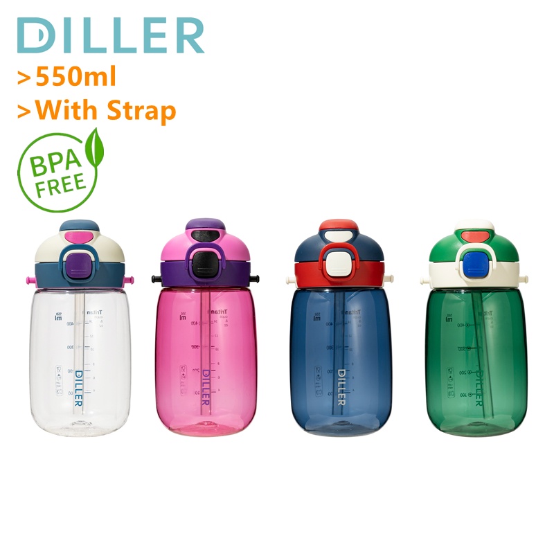 Diller Water Bottle With Straw And Strap Leakproof Tritan BPA Free