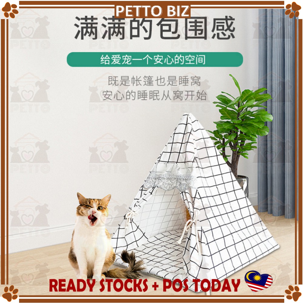 Ready Stock】Washable Pet Camp Bed Cute Cat House Home Barang 