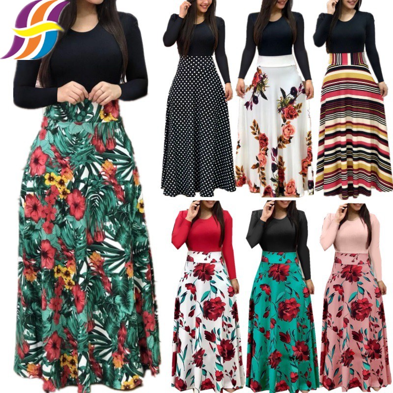 🌸💐Women Floral Print Long Dress Long Sleeve Casual Maxi Dresses Boho ...
