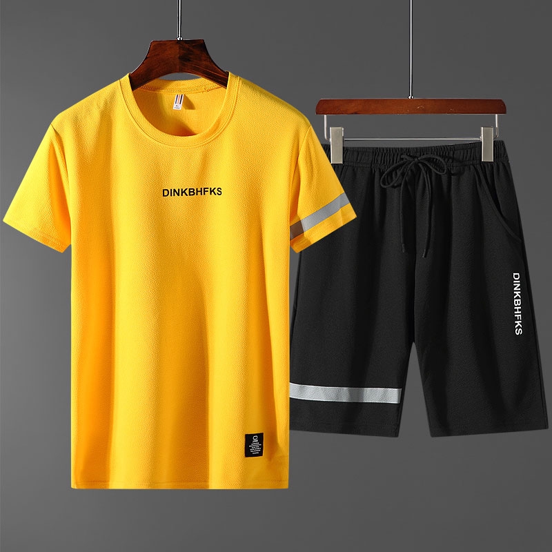 Men T-shirt Short Sleeve Tshirt + Shorts Sets Round Neck T shirt Men ...