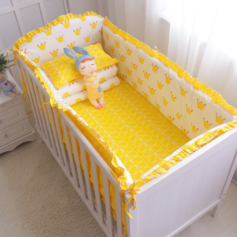 6pcs Cotton Baby Bedding Set Nursery Crib Bumper Bed Sheet