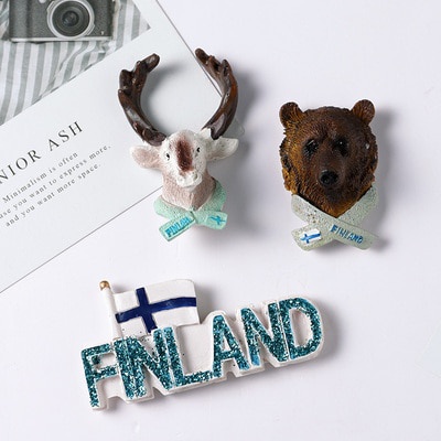 High-end refrigerator magnet Finnish Elk Brown Bear Finland Flag 3D Nordic Travel Souvenir Resin Refrigerator Magnet