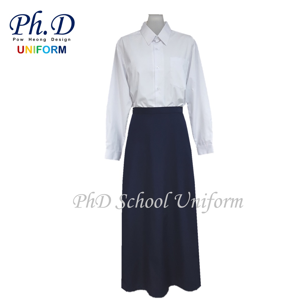 PhD School Uniform (Size 22-28 & SS,S-3XL) Navy Maxi | Long Skirt | Kain Labuh Biru Tua Sekolah Berlipatan Belakang