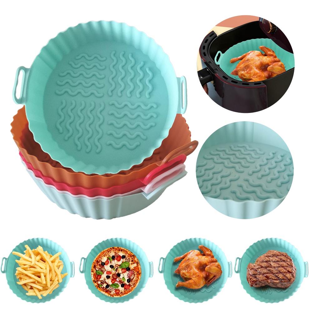 [8sizes]AirFryer Air Catcher Silicone Pot Oven Baking Tray Fried Pizza Chicken Basket Mat Square Round Replacement Grill Pan /air fryer paper