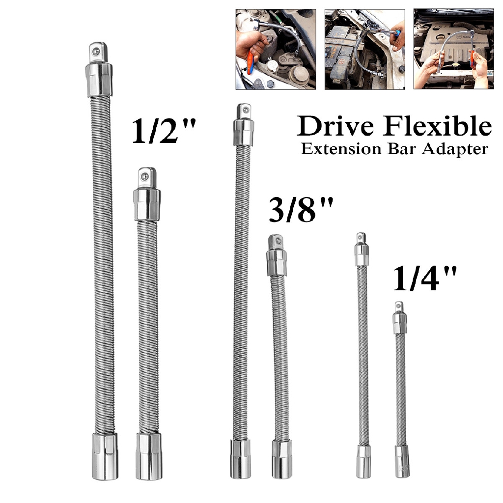 3Pcs 1//4/'/' 3//8/'/' 1//2/'/' Flexible Socket Extension Bar Ratchet Wrench Tool For Car