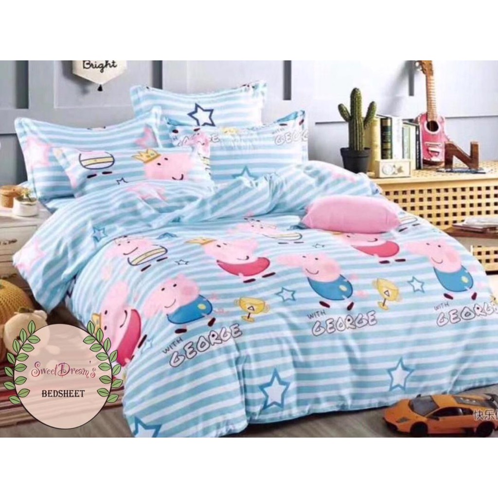 Cute Lining Peppa Pig Bedsheet With Comforter 5in1 Set For King