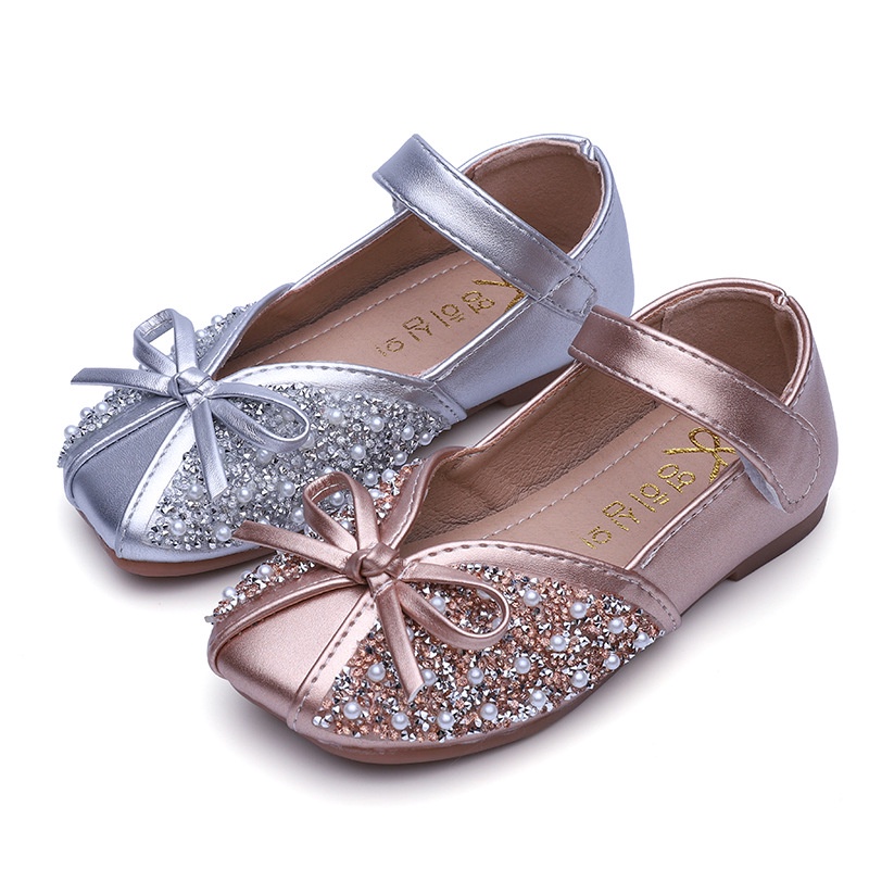 1-12Yrs Girls Bow-knot Princess Shoes Pearl Bling Dance Party Shoes Fashion  Kids Soft Rubber Single Flat Shoes | Shopee Malaysia