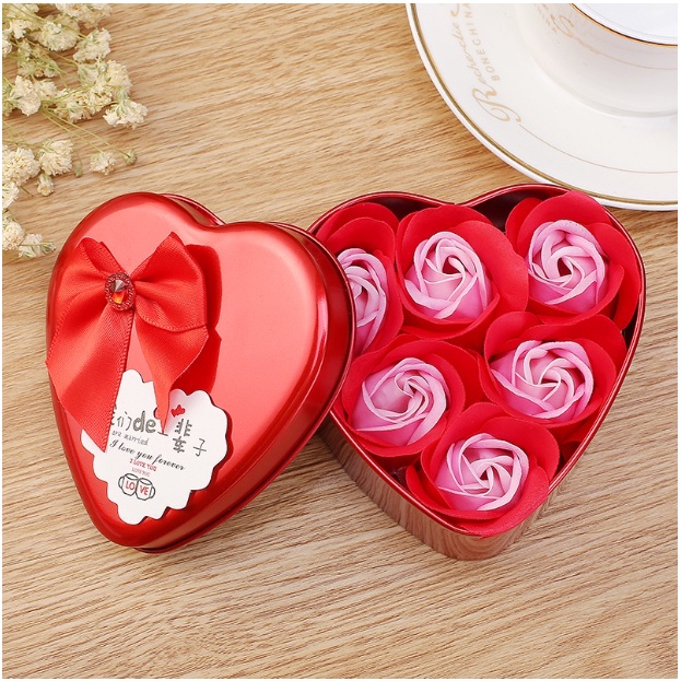 Soap Flower Innovative Gift Heart-shaped Iron Box Rose / Bath Soap Rose ...