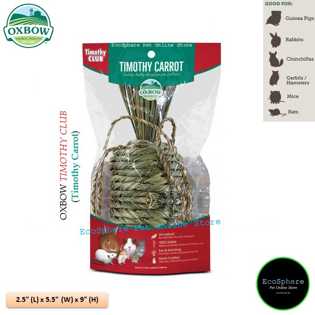 OXBOW TIMOTHY CLUB Timothy Carrot (Chewable Toy) For Rabbit, Guinea Pig, Chinchilla, Hamster, Mice & Rat.