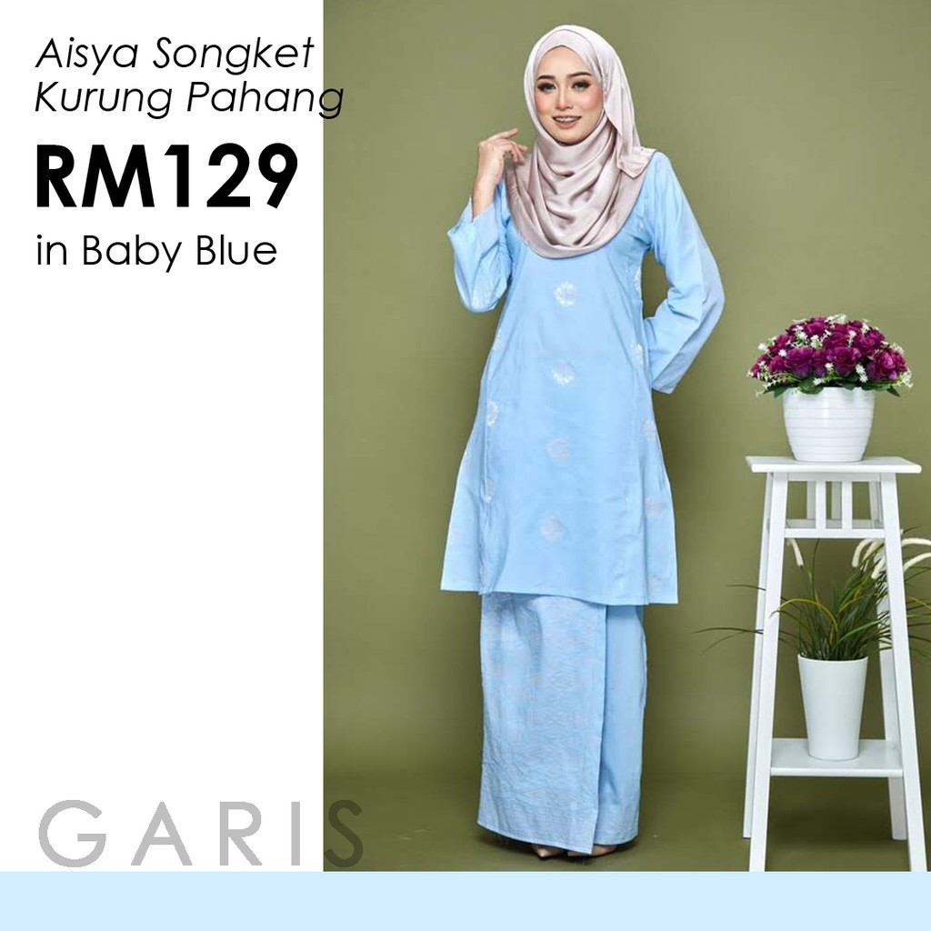 Aisya Songket  Kurung  Pahang in BABY  BLUE  Shopee Malaysia