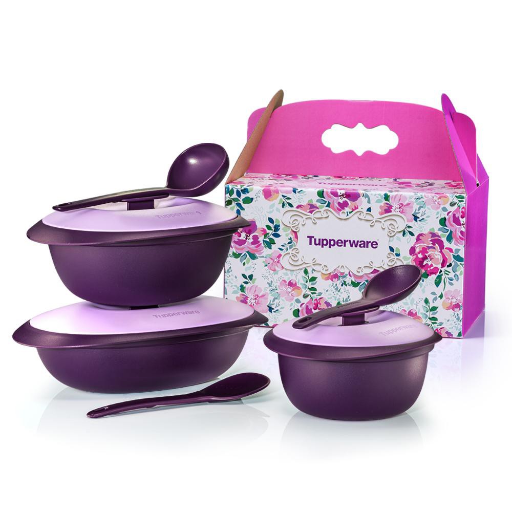 💥READY STOCK💥 Original Tupperware Purple Royale Serveware Blossom Microwaveable Serving Set