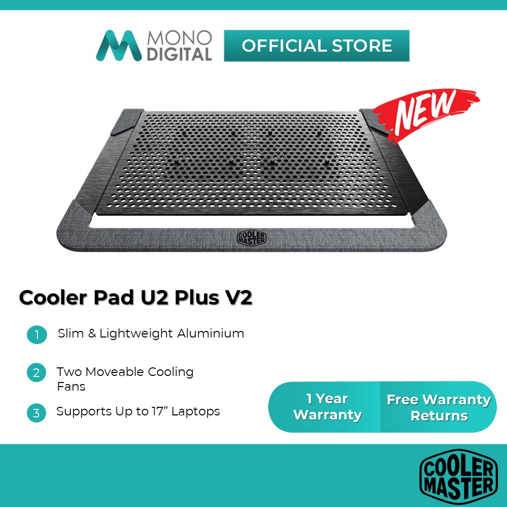 Cooler Master U2 Plus V2 NotePal Laptop Cooler Pad with Moveable Cooling Fan, Support Up to 17" Notebook (MNX-SWUK-20FNN-R1)