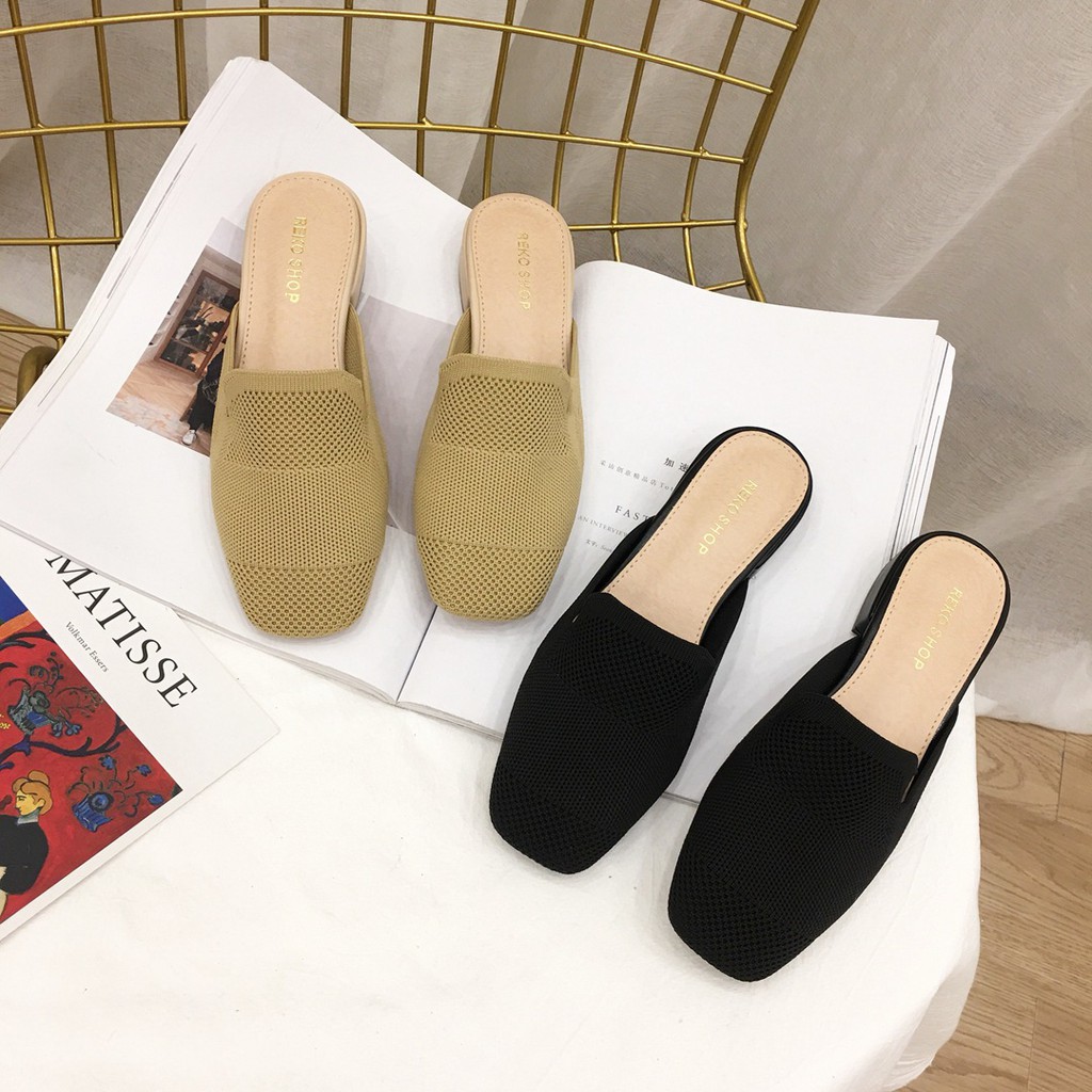 Sandals And Slippers Women Wear Summer New Square Head Knit