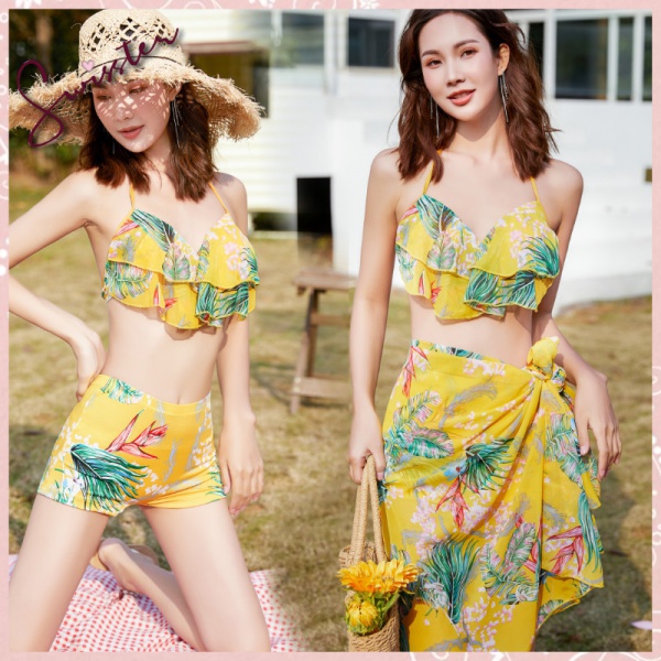 Korean NEW Floral & Tropical Ruffle High Waisted Bikini Swimsuit 韩国新款花卉热带荷叶边高腰比基尼泳装