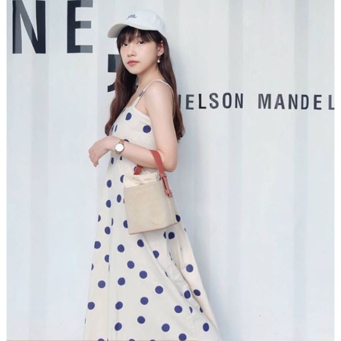 Women dress midi dress Thailand traditional textile with polka dot dress