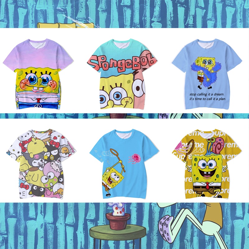 Spongebob Anime Merchandise 3d Digital Printing Two-Dimensional Trendy Youth Top Men's T-Shirt Short Sleeves