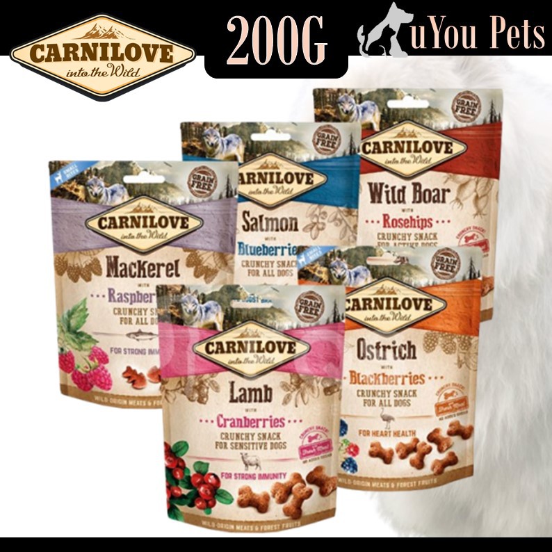 Carnilove Dog Snack Dog Treats 200g (Carnilove Salmon 200g, Wild Boar 200g, Carp 200g, Lamb