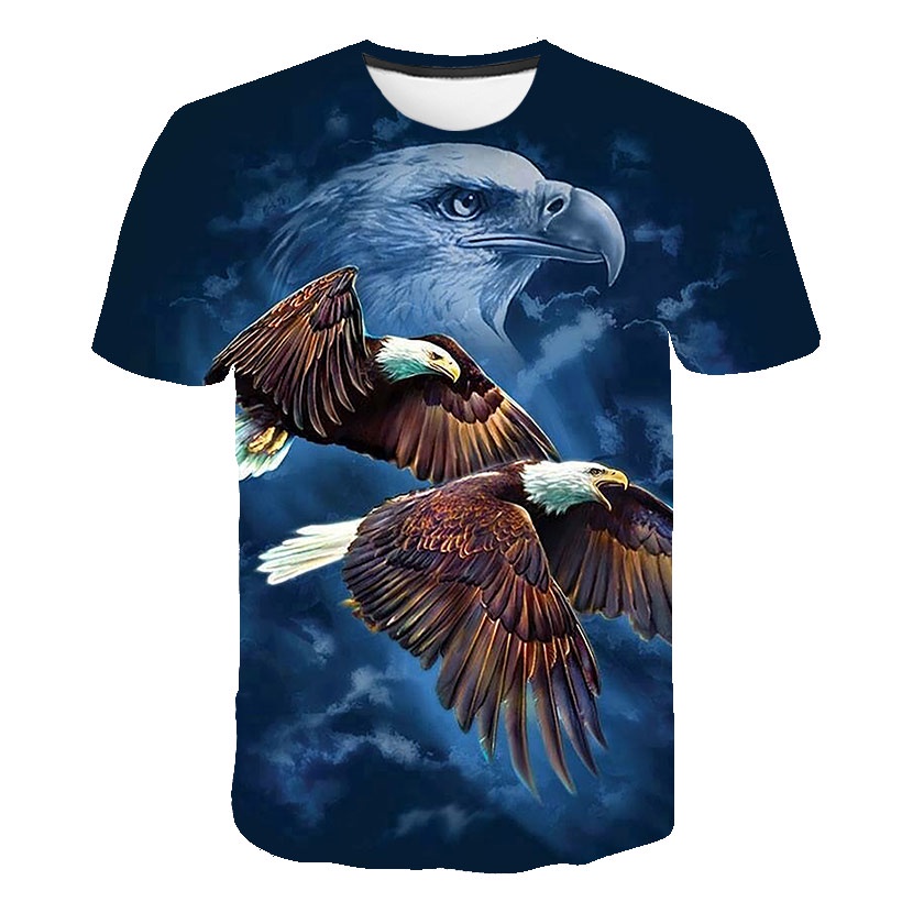 READY STOCK 2021 Men 3D Soaring Eagle Print T Shirt O Neck Short Sleeve Animal Funny Print Streetwear 2021 Summer Casual Loose Male Tees Tops