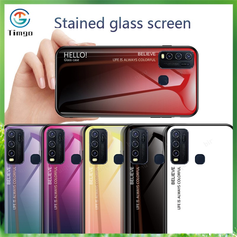 For Vivo Y50 Y30 Glass Case Hard Gradient Mirror Soft Tpu Edges Full Cover Cases Shopee Malaysia