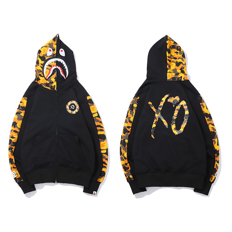 bape x xo shark zip up hoodie black