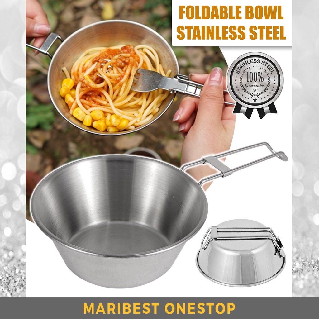 Foldable Stainless Steel Bowl Camping Cookware Outdoor Hiking Cookware Bowl Handle Mangkuk Khemah Tahan Karat 不锈钢碗