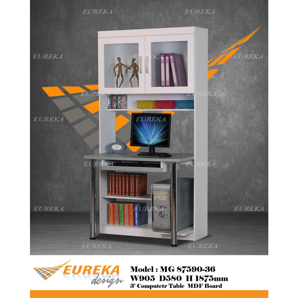 EUREKA 3ft Study Computer Table Book Shelf Glass Door / Meja Almari 8759 (Deliver & Installation Klang Valley ONLY)