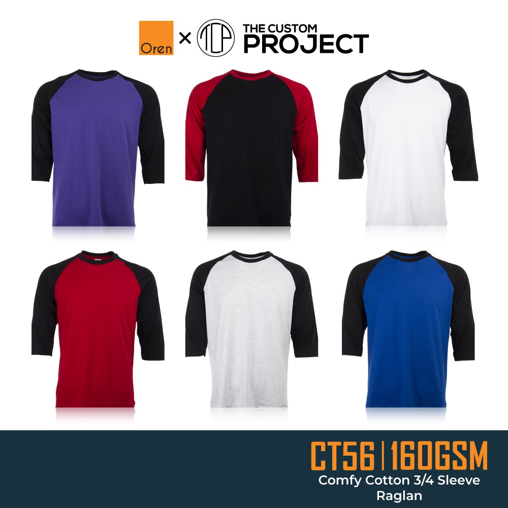 Oren Sport Raglan 3/4 Sleeve 100 Cotton Round Neck Plain T Shirt CT56 Black White Red Grey