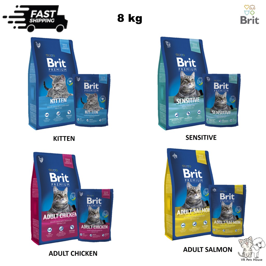 BRIT PREMIUM CAT FOOD KITTEN,SENSITIVE,ADULT CHICKEN,ADULT SALMON 8KG