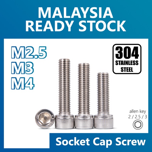 Stainless Steel DIN912 Allen Bolt Socket Cap Screws Hex Head M2.5 2.5mm A2 304