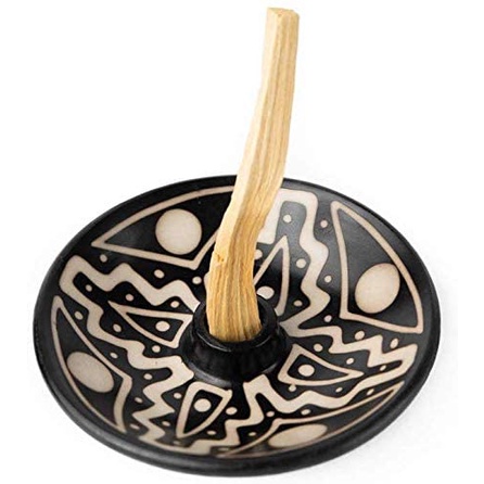 Luna Sundara Palo Santo Holder Authentic Chulucanas Peru Pottery (Black and White) 5 Palo Santo Sticks Included