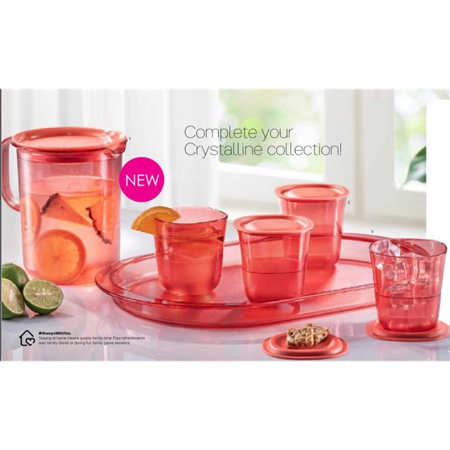 Tupperware Coral Blooms Crystalline Pitcher & Short Glass set