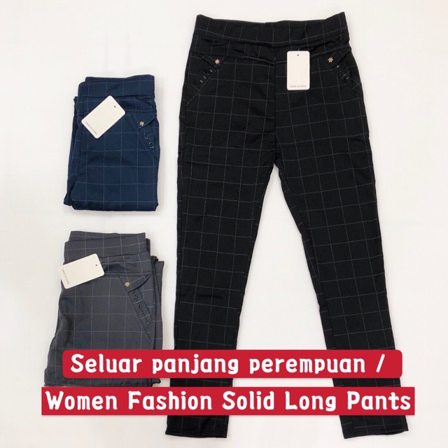 Seluar Panjang Perempuan (Corak Petak) / Women Fashion Solid Long Pants ...