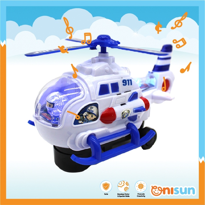 Kids Police Helicopter Toy with LED Light & Music Electronic Vehicle Playset Mainan Helikopter