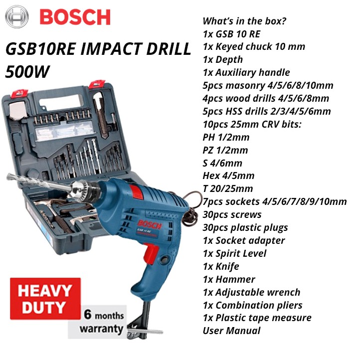 Bosch Gsb10re Impact Drill Professional 500w Blow Mode 100pcs