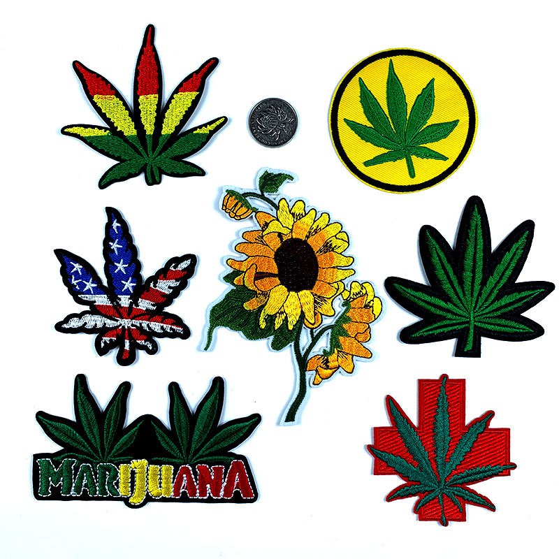 100x Golden Pot leaf ganja marijuana weed retro boho hippie iron on patch 