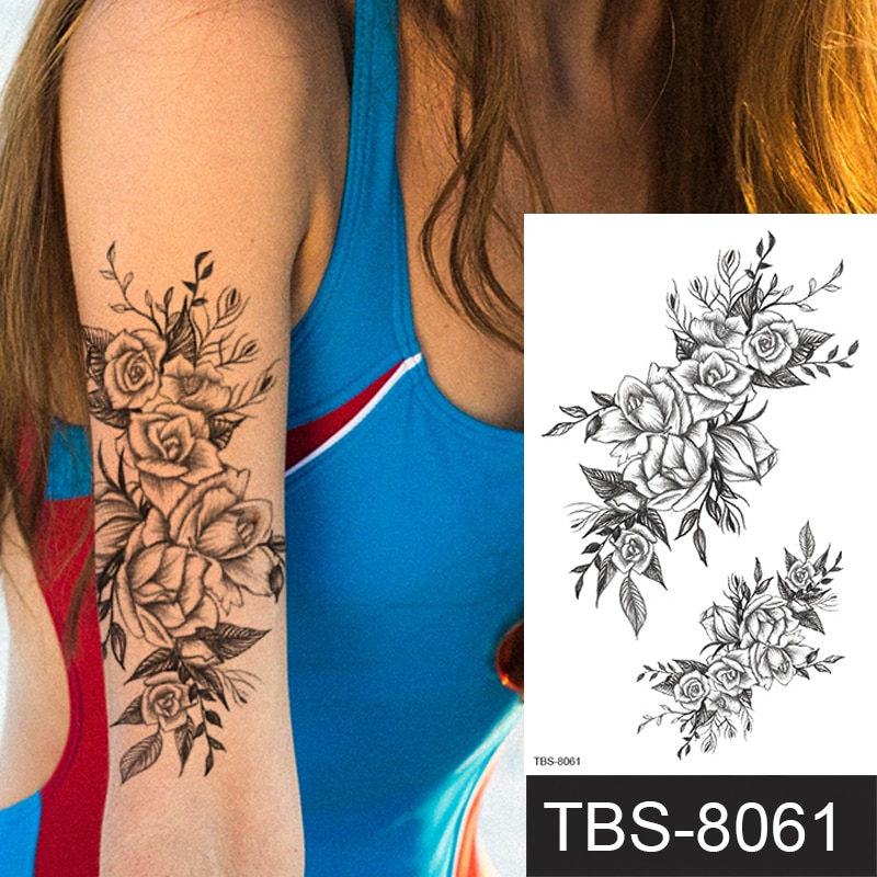 Temporary Tattoo Sticker Flower Roses Peony Sketches Tattoo Designs Sexy  Girls Model Tattoos Arm Leg Black Henna Stickers Lace | Shopee Malaysia