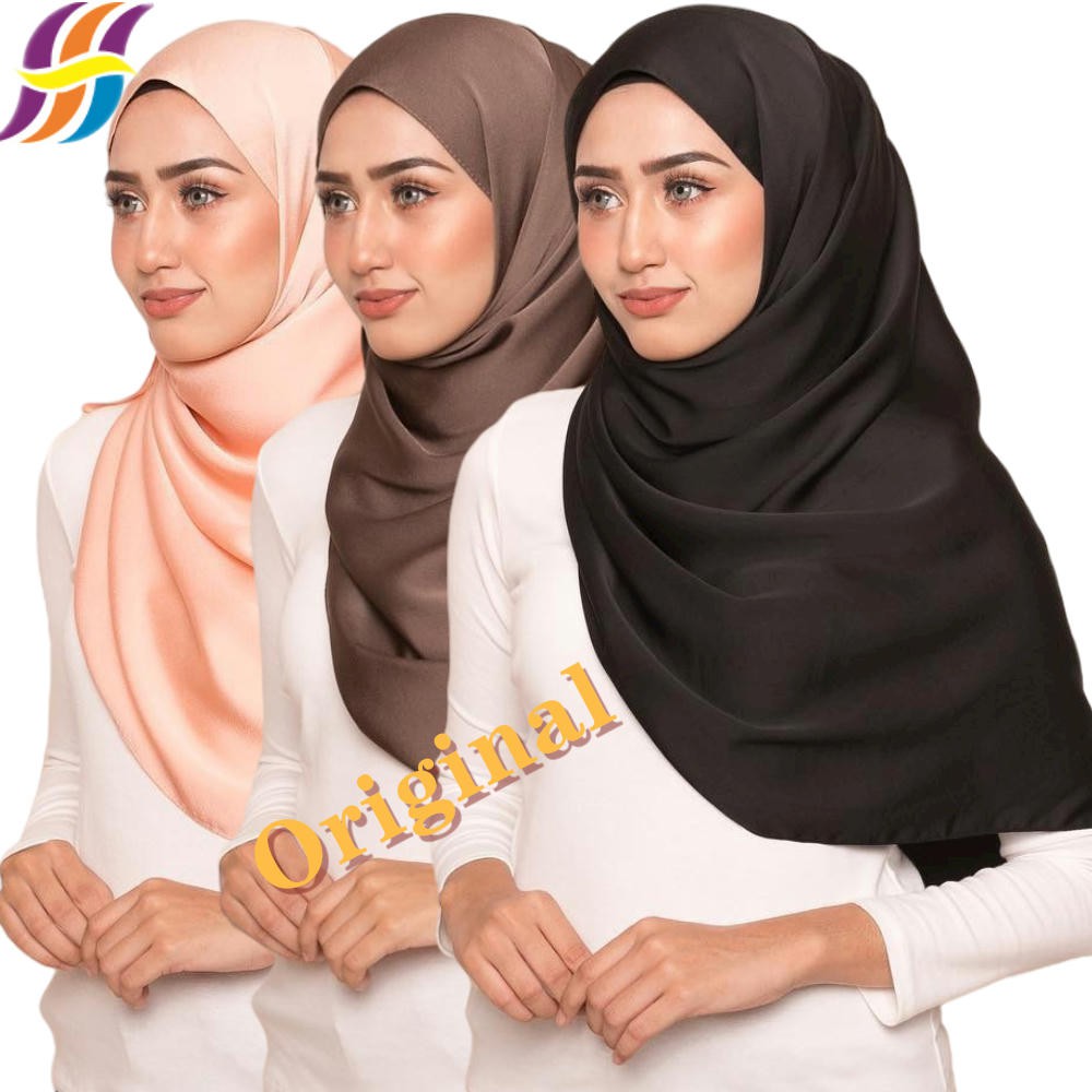 Top Hijab The Modest Stylish Hijab Shawls Tudung Bawal Expert BAWAL PREMIUM  CURVE SATIN PREMIUM CURVE SATIN- BLACK