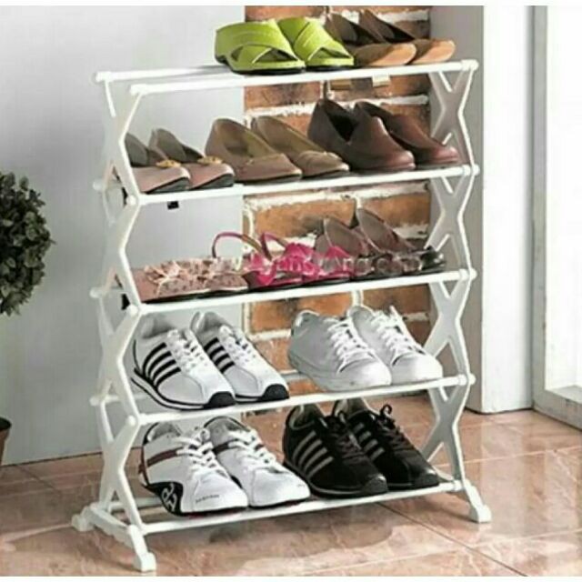 5 Row Retractable Winged Steel X Shape Shoe Rack White Shopee Malaysia