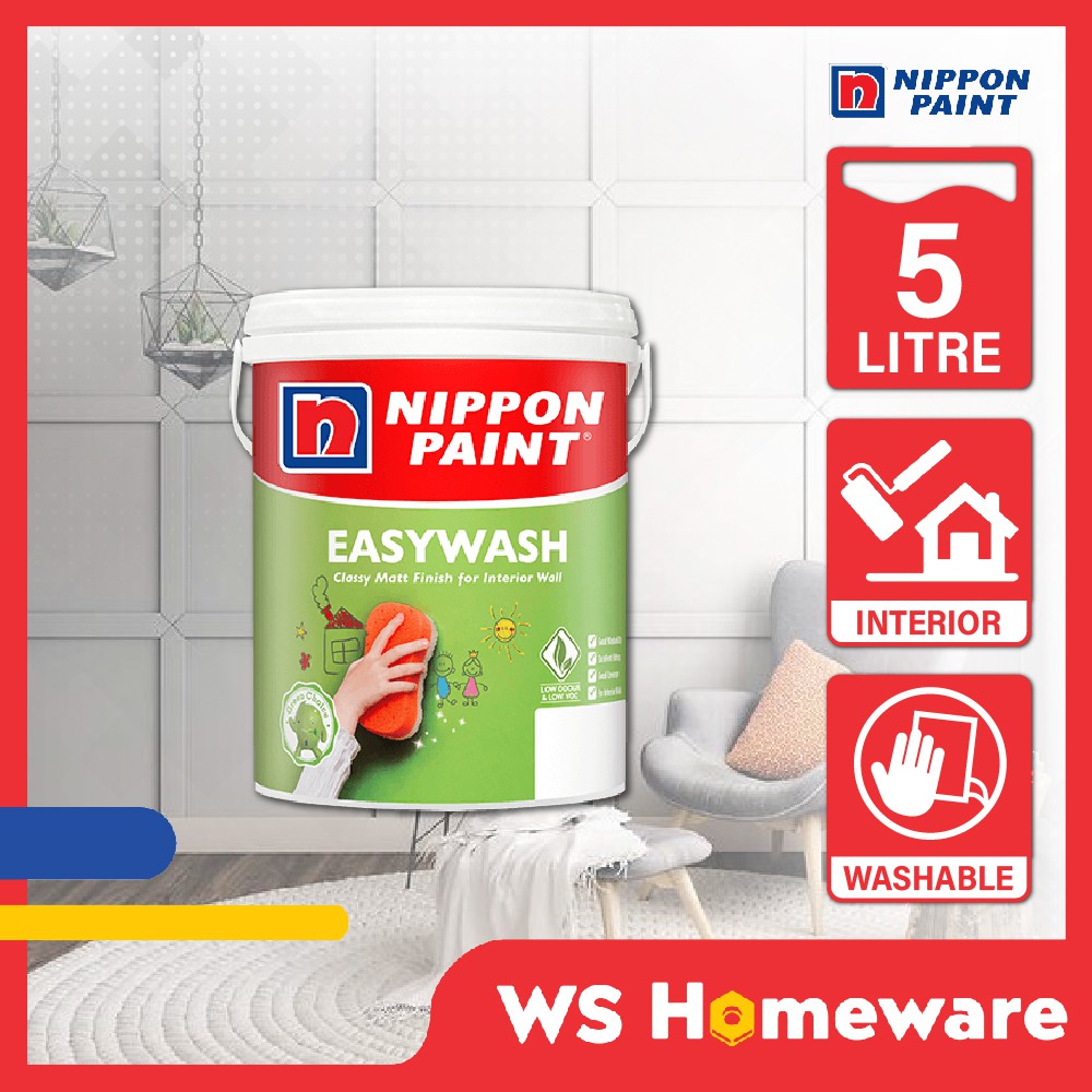 WS Cat Nippon Paint 5L Interior Nippon EasyWash White Paint Wall Paint Cat Rumah Cat Dinding Cat