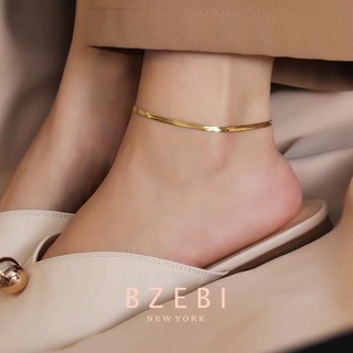 BZEBI Minimalist Anklet 18k Gold Plated Titanium Steel Bracelet Flat Snake Chain Women Girls Gift Fashion Jewelry Accessories Adjustable Hypoallergenic 194b