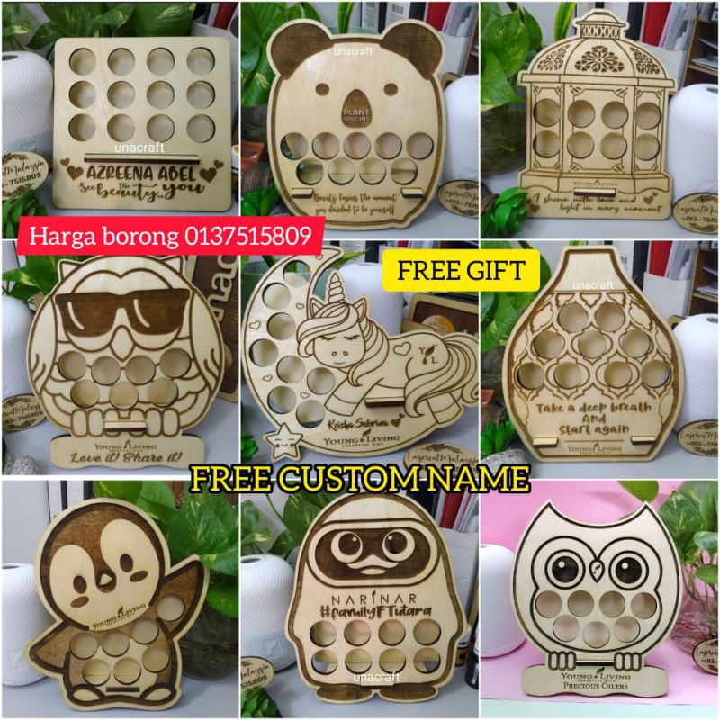 (Custom Name)Rustic Essential Oils Wooden Rack / Rak Essential Oils