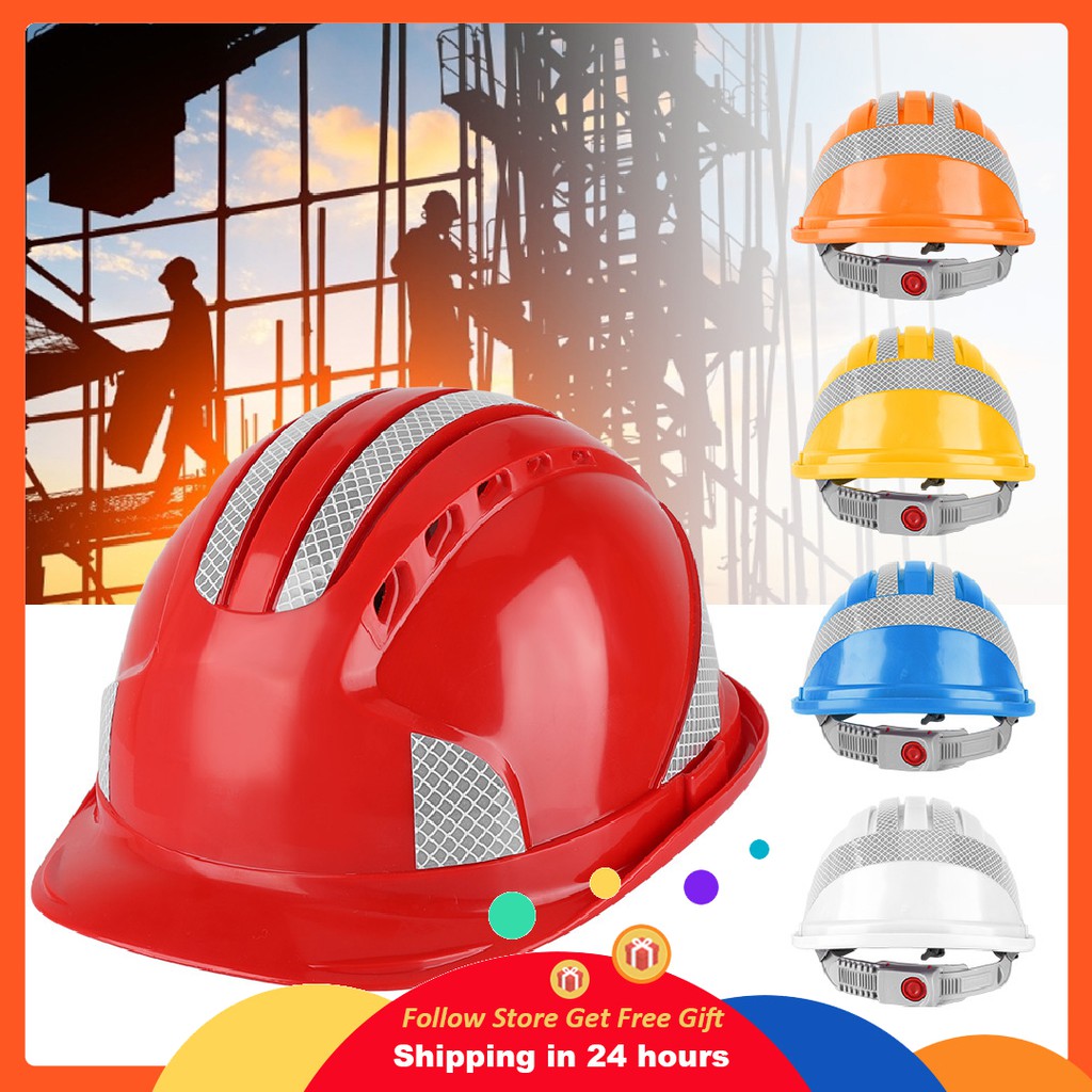 [High Quality] Worker Construction Site Protective Cap Ventilate ABS Hard Hat Reflective Stripe Safety Helmet