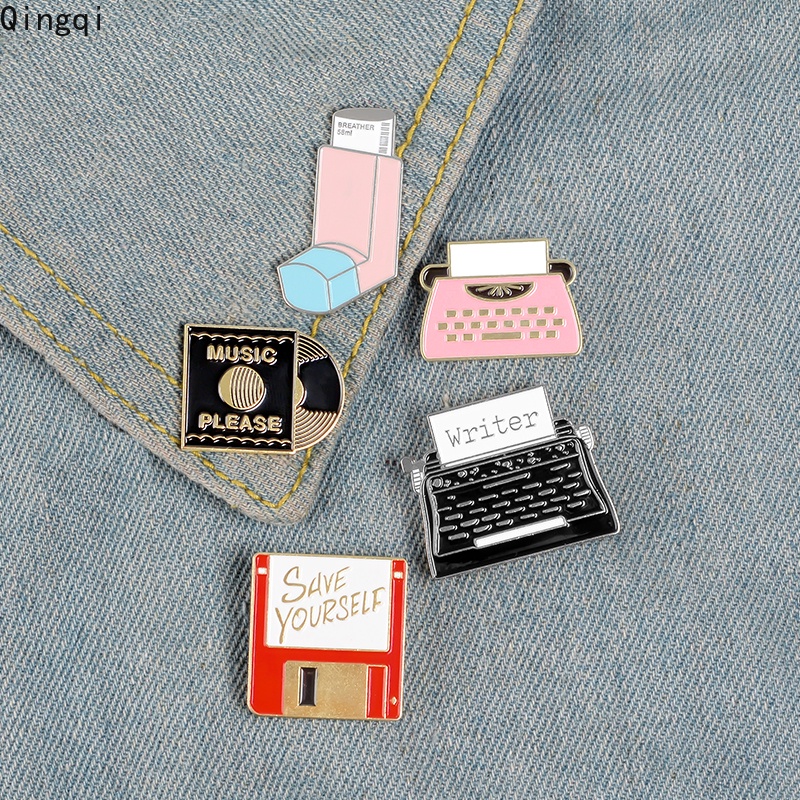 Vinyl Record Typewriter Enamel Pin Brooches Clothes Lapel Pin Vintage Badges Funny Jewelry Gift