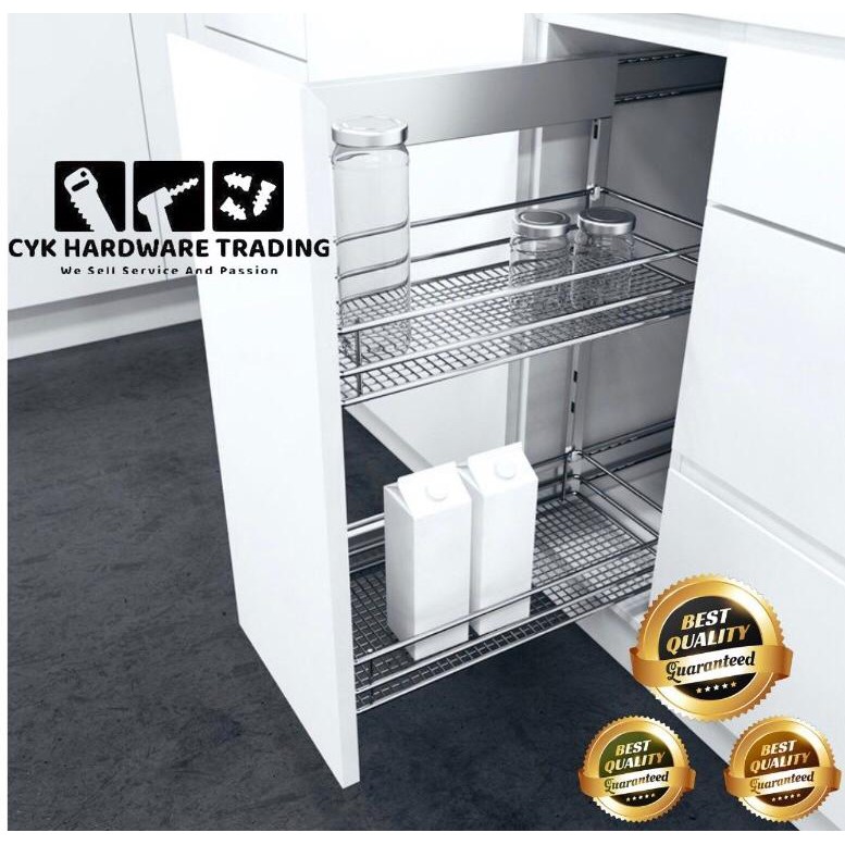 Readystock 200mm 300mm Cabinet Pull Out Drawer Side Slide Kitchen Cabinet Basket Chrome Shopee Malaysia